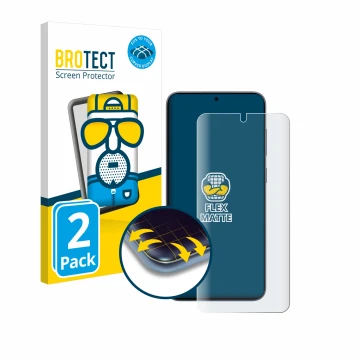 Face avant d’un emballage produit avec le logo de la marque BROTECT. À côté, l’appareil Samsung Galaxy S25 Enterprise Edition 