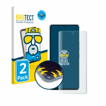 Face avant d’un emballage produit avec le logo de la marque BROTECT. À côté, l’appareil Tecno Camon 40 Pro 5G est représenté a