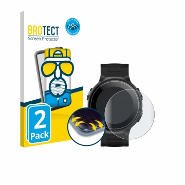 Face avant d’un emballage produit avec le logo de la marque BROTECT. À côté, l’appareil Kiprun GPS 500 Coros est représenté av
