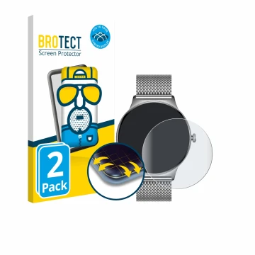Face avant d’un emballage produit avec le logo de la marque BROTECT. À côté, l’appareil Pireware Slim Smartwatch est représent