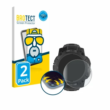 Face avant d’un emballage produit avec le logo de la marque BROTECT. À côté, l’appareil Garmin Instinct 3 Tactical AMOLED Edit