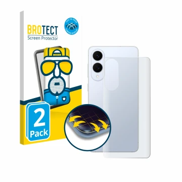 Face avant d’un emballage produit avec le logo de la marque BROTECT. À côté, l’appareil Samsung Galaxy S25 Edge (Arrière) est 