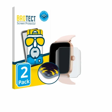 Face avant d’un emballage produit avec le logo de la marque BROTECT. À côté, l’appareil Yoever Smartwatch 1.85