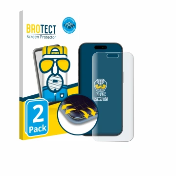 Face avant d’un emballage produit avec le logo de la marque BROTECT. À côté, l’appareil Apple iPhone 17 Pro Max est représenté