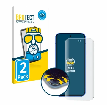 Face avant d’un emballage produit avec le logo de la marque BROTECT. À côté, l’appareil Google Pixel 10 est représenté avec la