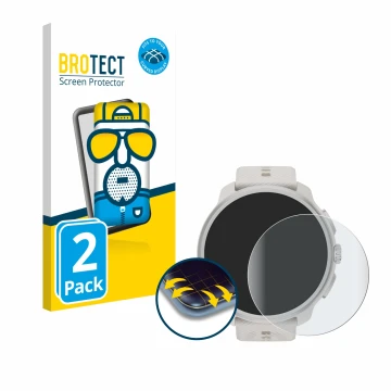 Face avant d’un emballage produit avec le logo de la marque BROTECT. À côté, l’appareil Suunto Race 2 est représenté avec la p