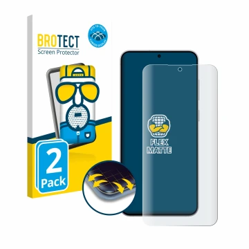 Face avant d’un emballage produit avec le logo de la marque BROTECT. À côté, l’appareil Samsung Galaxy S25 FE est représenté a