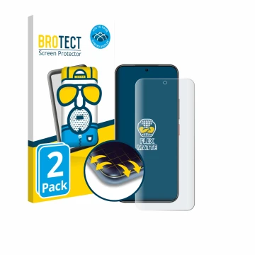 Face avant d’un emballage produit avec le logo de la marque BROTECT. À côté, l’appareil Nubia Air est représenté avec la prote