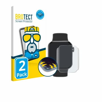 Face avant d’un emballage produit avec le logo de la marque BROTECT. À côté, l’appareil Aseeyirj Smartwatch 1.85