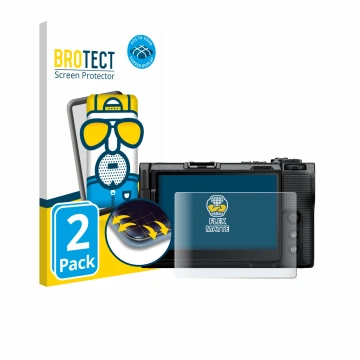 Face avant d’un emballage produit avec le logo de la marque BROTECT. À côté, l’appareil Nikon ZR est représenté avec la protec