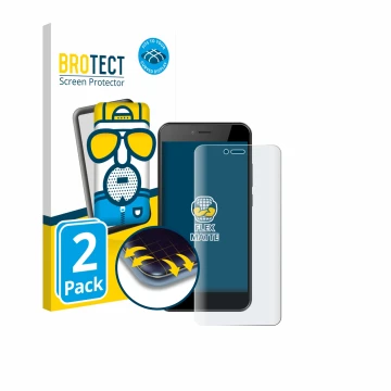 Face avant d’un emballage produit avec le logo de la marque BROTECT. À côté, l’appareil HTC Wildfire E5 Life est représenté av