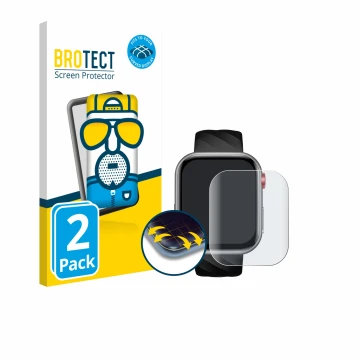 Face avant d’un emballage produit avec le logo de la marque BROTECT. À côté, l’appareil Taopon Smartwatch 1.97