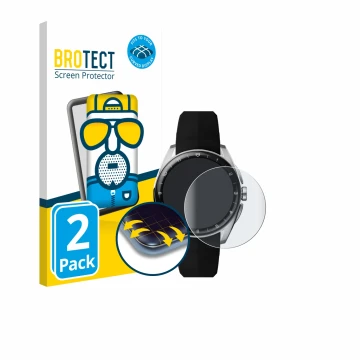 Face avant d’un emballage produit avec le logo de la marque BROTECT. À côté, l’appareil TAG Heuer Connected Calibre E5 (40 mm)