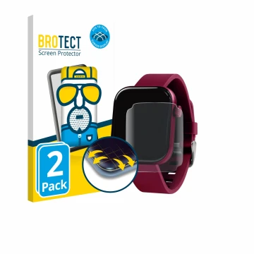 Face avant d’un emballage produit avec le logo de la marque BROTECT. À côté, l’appareil Reflex Active Berry AMOLED 1.85