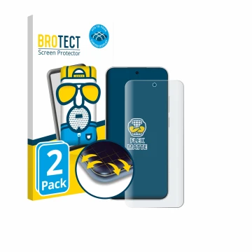 Face avant d’un emballage produit avec le logo de la marque BROTECT. À côté, l’appareil Xiaomi Redmi Note 15 Pro est représent