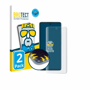 Face avant d’un emballage produit avec le logo de la marque BROTECT. À côté, l’appareil Xiaomi Redmi Note 15 est représenté av