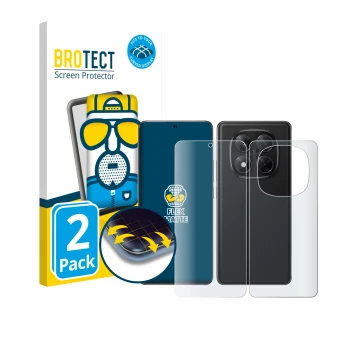 Face avant d’un emballage produit avec le logo de la marque BROTECT. À côté, l’appareil Xiaomi Redmi Note 14 Pro 4G (Avant+Arr