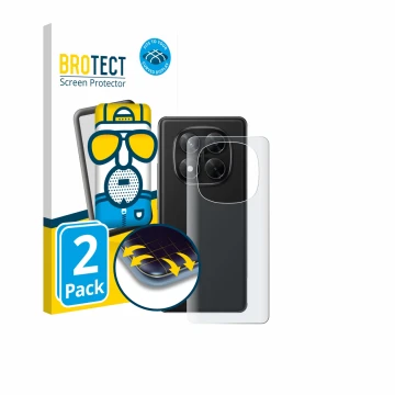 Face avant d’un emballage produit avec le logo de la marque BROTECT. À côté, l’appareil Xiaomi Redmi Note 14 Pro 4G (Arrière) 