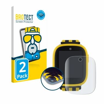 Face avant d’un emballage produit avec le logo de la marque BROTECT. À côté, l’appareil Xplora X6 Play BVB-Edition est représe