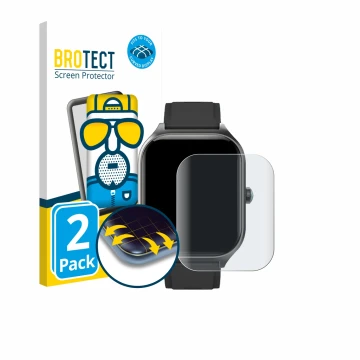 Face avant d’un emballage produit avec le logo de la marque BROTECT. À côté, l’appareil FORRLITE Smartwatch 2.01
