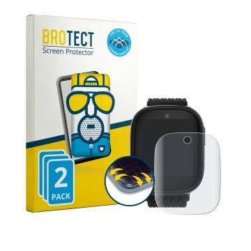 Face avant d’un emballage produit avec le logo de la marque BROTECT. À côté, l’appareil Xplora X6 Play eSIM (2ème génération) 