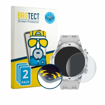 Face avant d’un emballage produit avec le logo de la marque BROTECT. À côté, l’appareil FitVigor Smartwatch 1.53