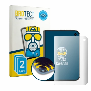 Face avant d’un emballage produit avec le logo de la marque BROTECT. À côté, l’appareil Apple iPhone Duo est représenté avec l