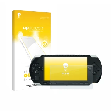 Face avant d’un emballage produit avec le logo de la marque upscreen. À côté, l’appareil Sony PSP 1000 est représenté avec la 