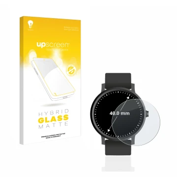 Face avant d’un emballage produit avec le logo de la marque upscreen. À côté, l’appareil Montres (Circulaire, ø: 40 mm) est re