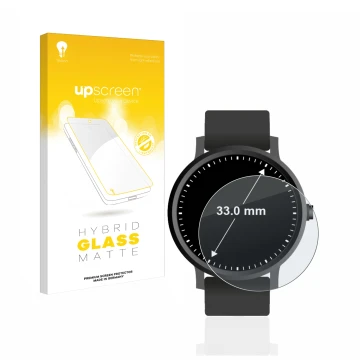 Face avant d’un emballage produit avec le logo de la marque upscreen. À côté, l’appareil Montres (Circulaire, ø: 33 mm) est re