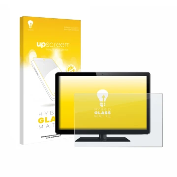 Face avant d’un emballage produit avec le logo de la marque upscreen. À côté, l’appareil est représenté avec la protection d’é