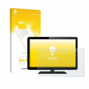 Face avant d’un emballage produit avec le logo de la marque upscreen. À côté, l’appareil est représenté avec la protection d’é