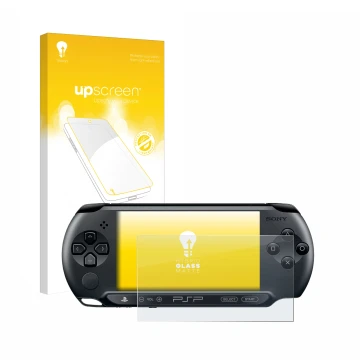 Face avant d’un emballage produit avec le logo de la marque upscreen. À côté, l’appareil Sony PSP Street E1004 est représenté 