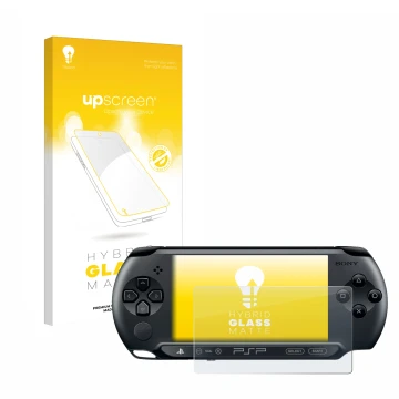 Face avant d’un emballage produit avec le logo de la marque upscreen. À côté, l’appareil Sony PSP 1004 est représenté avec la 