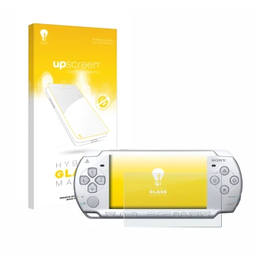 Face avant d’un emballage produit avec le logo de la marque upscreen. À côté, l’appareil Sony PSP 2004 est représenté avec la 