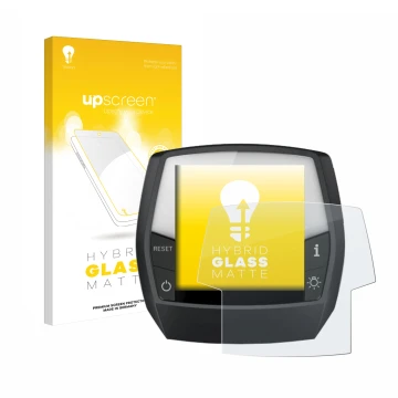 Face avant d’un emballage produit avec le logo de la marque upscreen. À côté, l’appareil Bosch Intuvia Active Line est représe