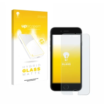 Face avant d’un emballage produit avec le logo de la marque upscreen. À côté, l’appareil Apple iPhone 6 est représenté avec la