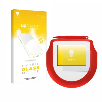 Face avant d’un emballage produit avec le logo de la marque upscreen. À côté, l’appareil Signotec Signature Pad Omega est repr