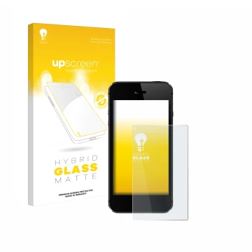 Face avant d’un emballage produit avec le logo de la marque upscreen. À côté, l’appareil est représenté avec la protection d’é