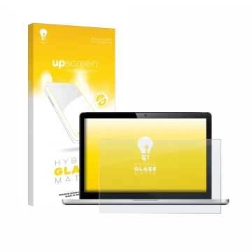 Face avant d’un emballage produit avec le logo de la marque upscreen. À côté, l’appareil est représenté avec la protection d’é