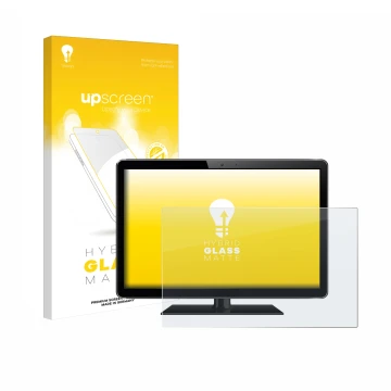 Face avant d’un emballage produit avec le logo de la marque upscreen. À côté, l’appareil est représenté avec la protection d’é