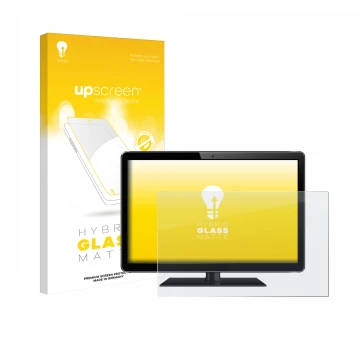 Face avant d’un emballage produit avec le logo de la marque upscreen. À côté, l’appareil est représenté avec la protection d’é