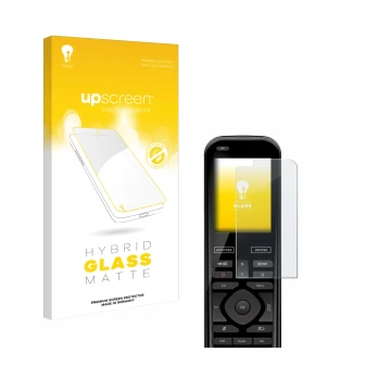 Face avant d’un emballage produit avec le logo de la marque upscreen. À côté, l’appareil Logitech Harmony 950 est représenté a