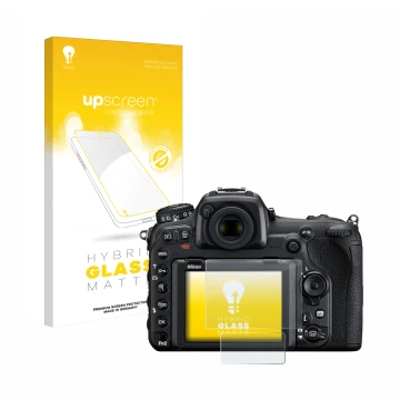 Face avant d’un emballage produit avec le logo de la marque upscreen. À côté, l’appareil Nikon D500 est représenté avec la pro