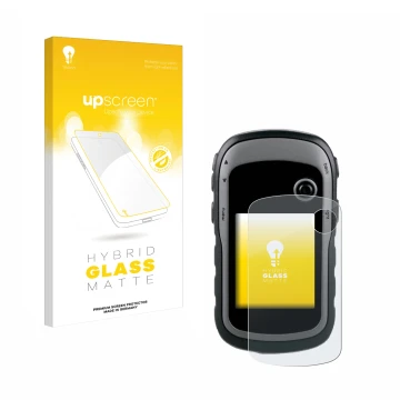 Face avant d’un emballage produit avec le logo de la marque upscreen. À côté, l’appareil Garmin eTrex 30x est représenté avec 