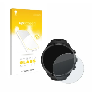 Face avant d’un emballage produit avec le logo de la marque upscreen. À côté, l’appareil Suunto Spartan Sport Wrist HR est rep