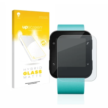 Face avant d’un emballage produit avec le logo de la marque upscreen. À côté, l’appareil Garmin Forerunner 35 est représenté a