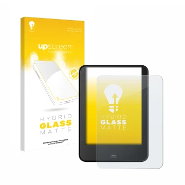 Face avant d’un emballage produit avec le logo de la marque upscreen. À côté, l’appareil Tolino Vision 4 HD est représenté ave