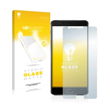 Face avant d’un emballage produit avec le logo de la marque upscreen. À côté, l’appareil OnePlus 3T est représenté avec la pro