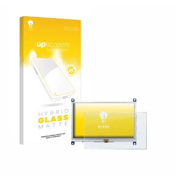 Face avant d’un emballage produit avec le logo de la marque upscreen. À côté, l’appareil Raspberry Pi Touchscreen 5